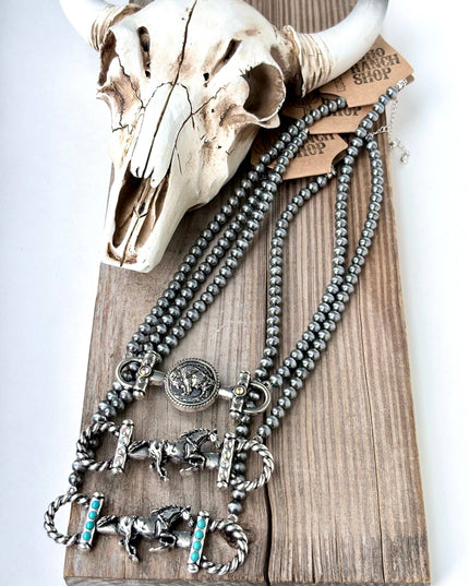 Western Style Navajo Pearl Bead Horse Bit Pendant Necklace
