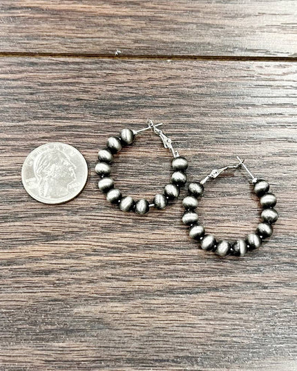 724502, Handmade 25mm Hoop, 6mm Navajo Bead Earrings