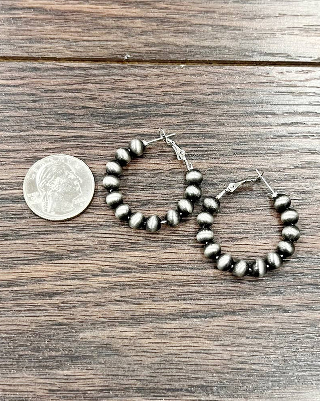 724502, Handmade 25mm Hoop, 6mm Navajo Bead Earrings