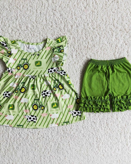 Farm green ruffles soft shorts set