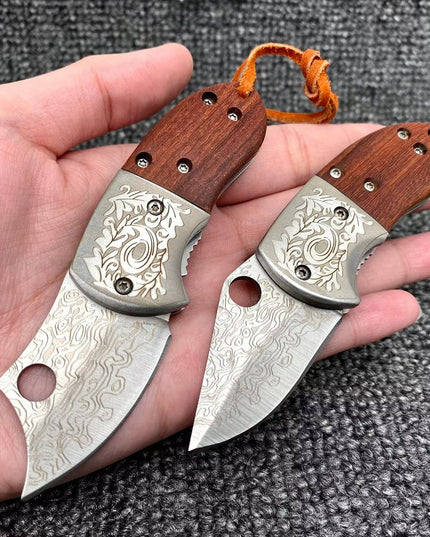 Wooden Handle Patterned Stainless Steel Foldable Knife