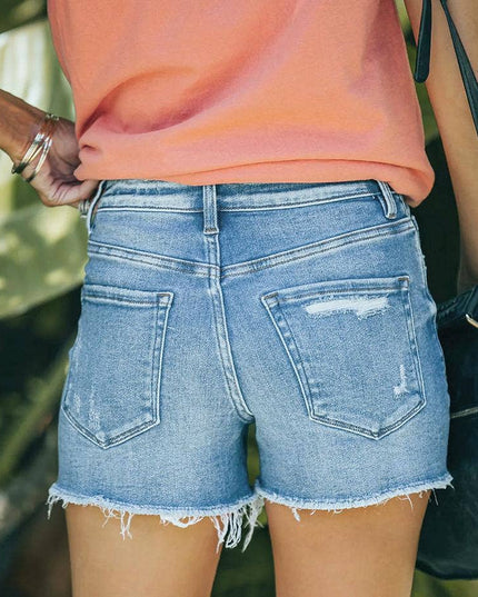 Stretch ripped denim shorts