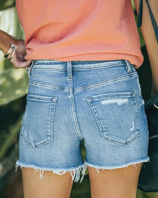 Stretch ripped denim shorts