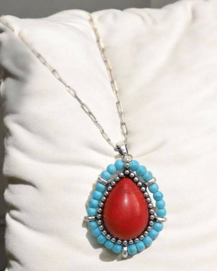 Seeded And Beaded Western Love Teardrop Chain Necklace