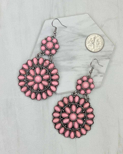 ER231217-85                     Silver metal with blue turquoise stone flower concho Earrings