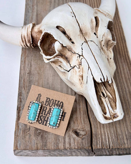 Western Style Turquoise Stone Rhinestone Stud Earrings