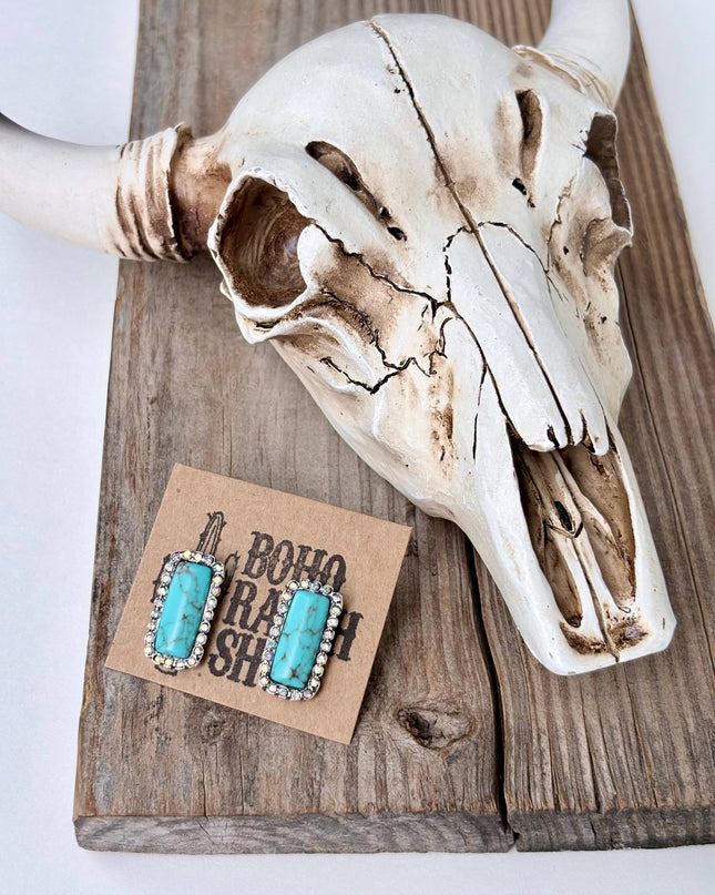 Western Style Turquoise Stone Rhinestone Stud Earrings