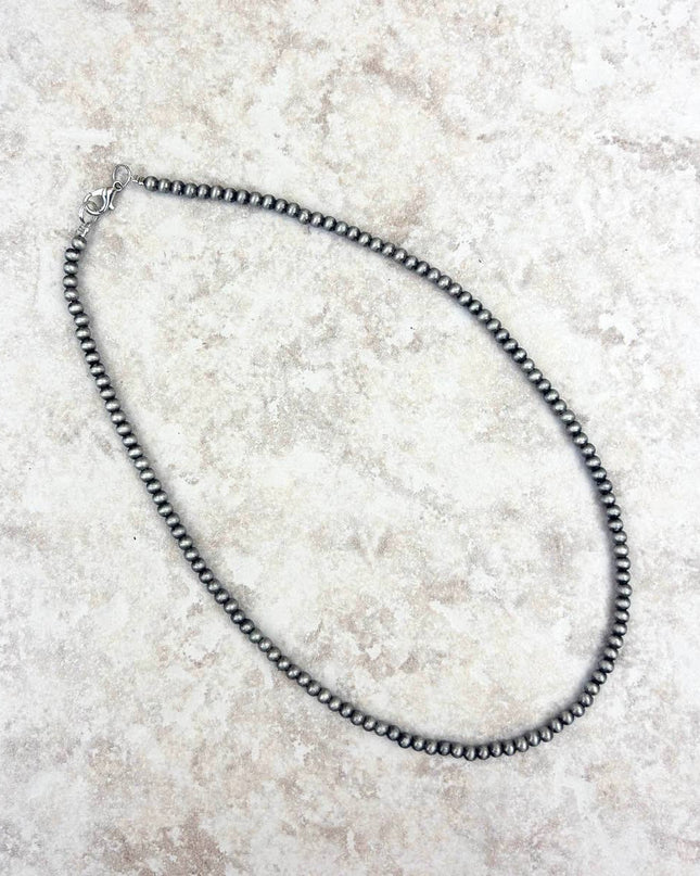 NKS230603-25-SILVER     16 Inches 4mm silver Navajo pearl bead Necklace