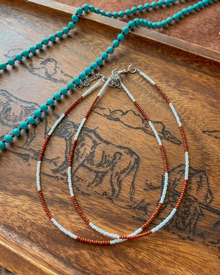 Western Boho Grunge Neutral Checker Hand Beaded Choker