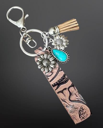 Faux Embossed Leather Western Keychain with Charms