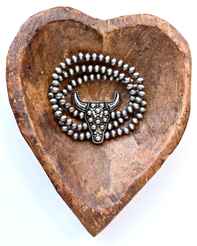 2 Layered Navajo Pearl Western Pendant Stretch Bracelet bow