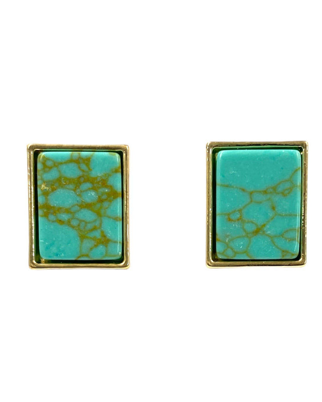 Gold Rectangular Turquoise Stud Earrings