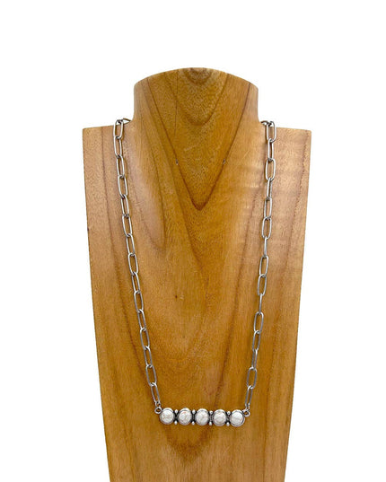 NKY241130-01-BLACK                      Silver metal chain with green turquoise stone bar Necklace