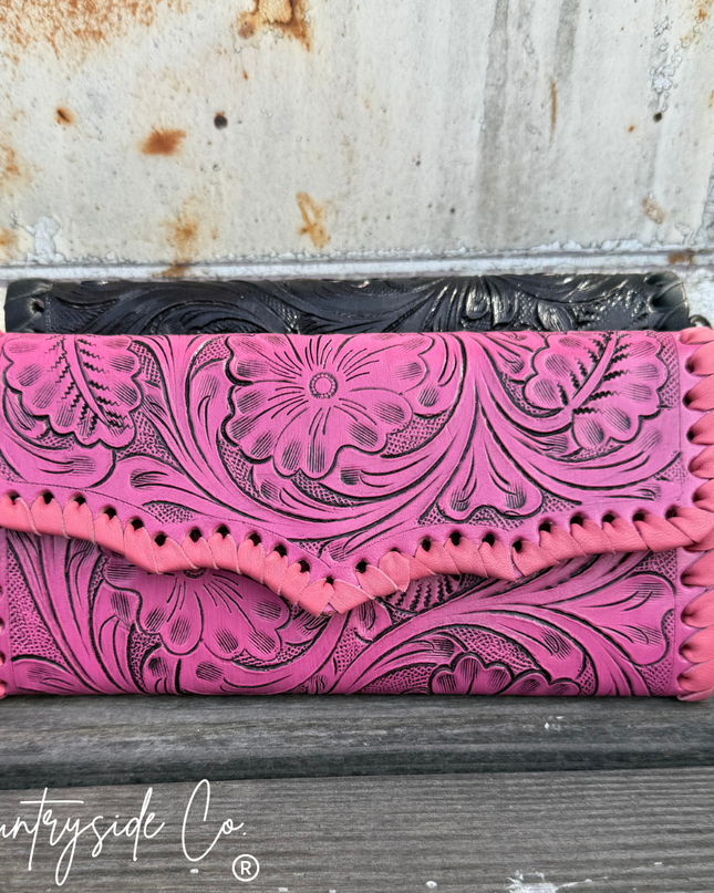 Piper Tooled Leather Wallet Wristlet
