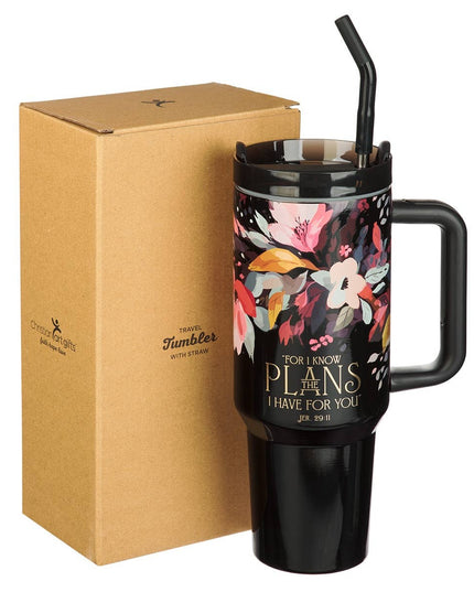Tumbler w/straw SS Black Jer. 29:11