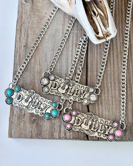 Western Style Turquoise Dolly Guitar Bar Pendant Necklace