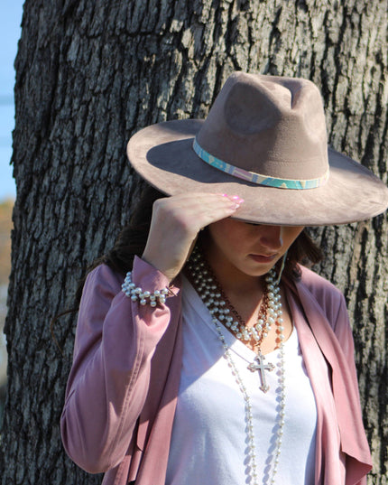 Pearl and Copper Beaded Collar Necklace with Copper Cross