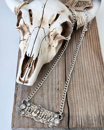 Western Style Turquoise Dolly Guitar Bar Pendant Necklace