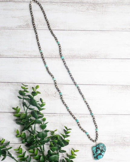 Kick Rocks Cowboy Turquoise Rock Pendant On A Navajo Pearl Necklace