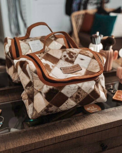 BOHO LUXE TOILETRY bag Genuine Hair On travel storage 
