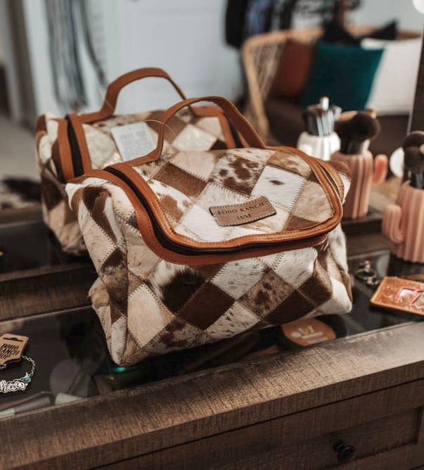 BOHO LUXE TOILETRY bag Genuine Hair On travel storage 