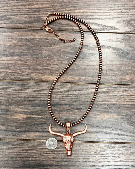 739124, Handmade 30" Copper Navajo Longhorn Necklace