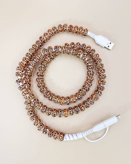 LEOPARD BEADED PHONE CHARGING CABLE 2-IN-1