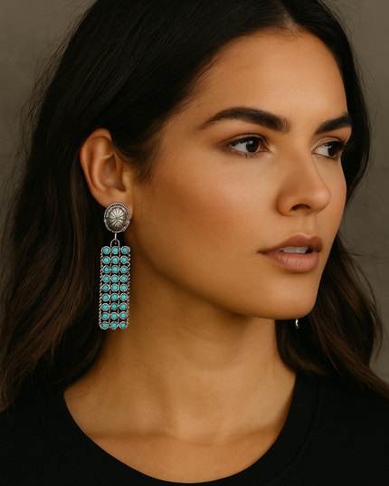 Southwestern Zuni Style Petite Point Faux Turquoise Earrings