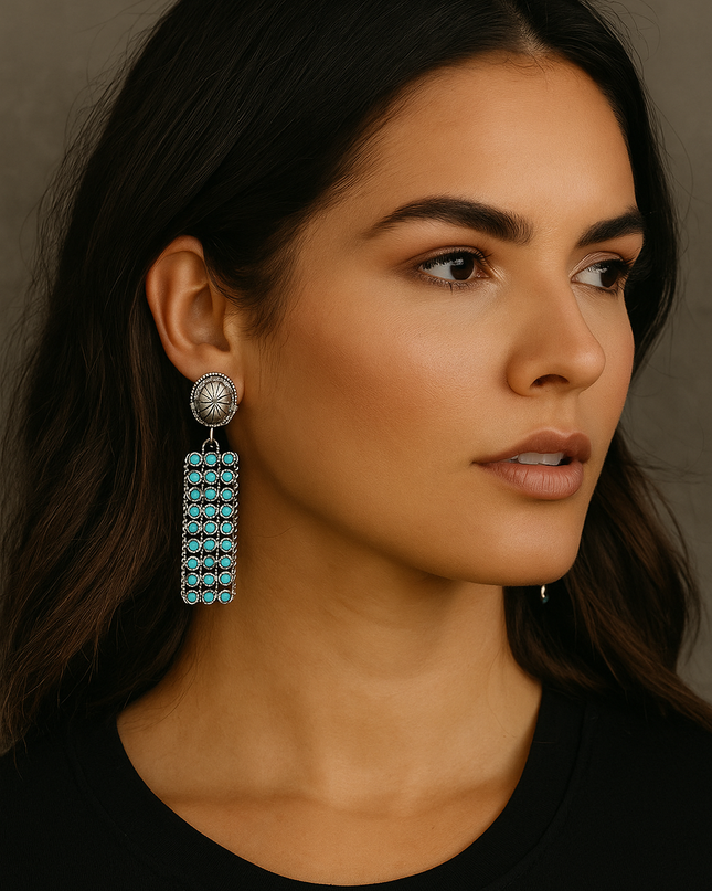 Southwestern Zuni Style Petite Point Faux Turquoise Earrings