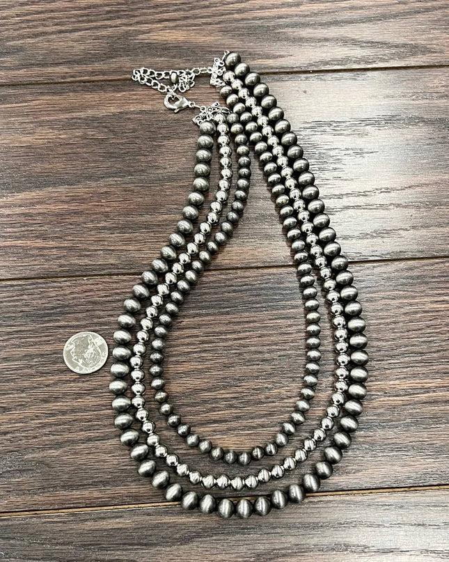 738350, Handmade 24” Silver & Navajo Bead Necklace
