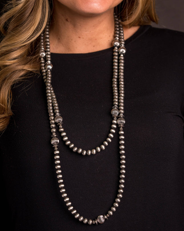 66" Faux Navajo Pearl Necklace w/ Melon Bead Accents