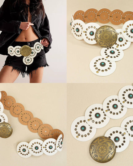 Studded Circular Disc Snap Y Shape Punk Belt | 40BT657
