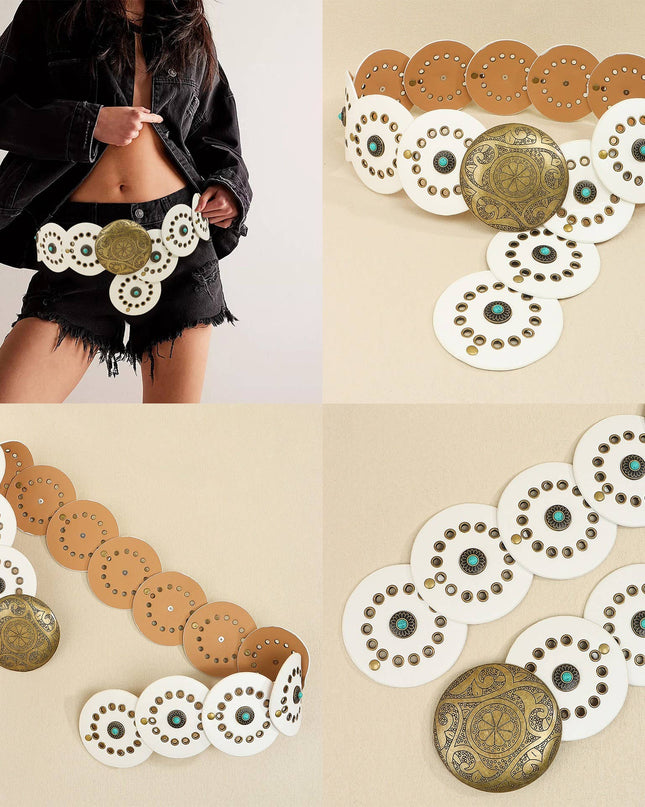Studded Circular Disc Snap Y Shape Punk Belt | 40BT657