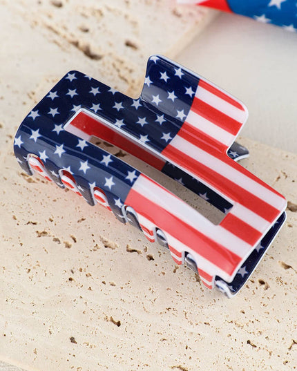 American Flag Print Square Claw Clip