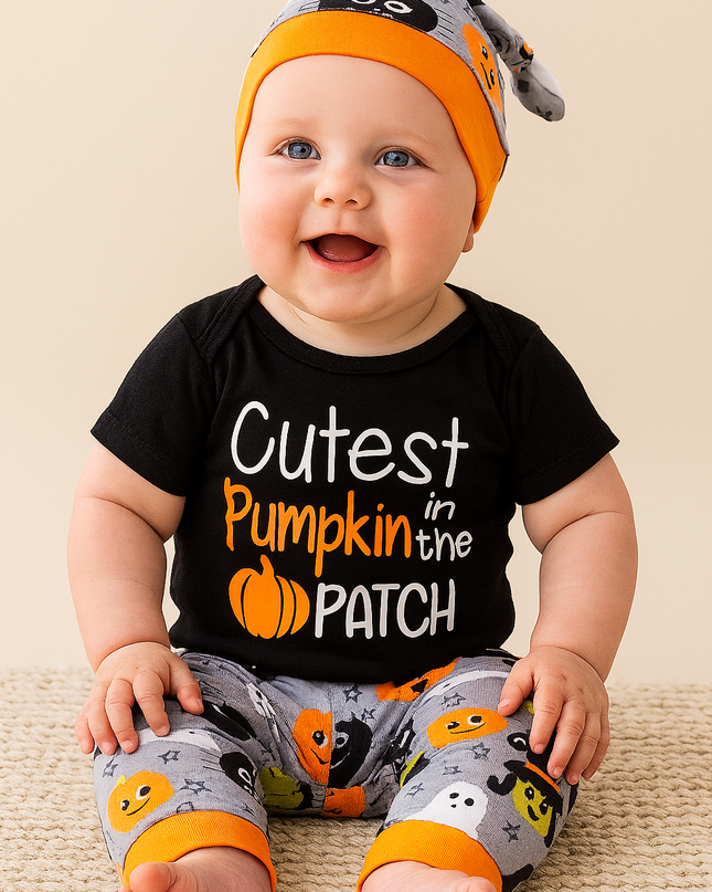 Black Cutest Pumpkin Halloween 3-Piece Baby Outfit Set