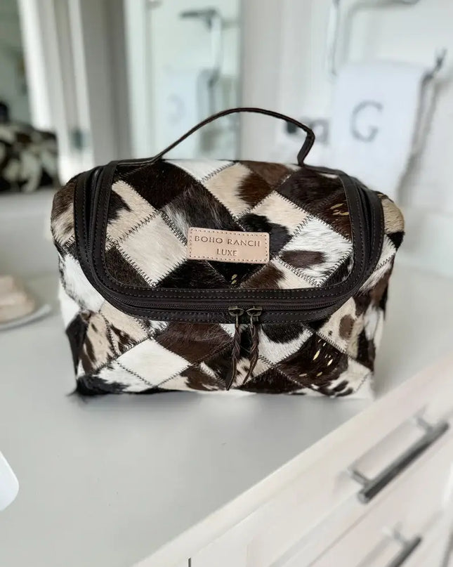 BOHO LUXE TOILETRY bag Genuine Hair On travel storage 