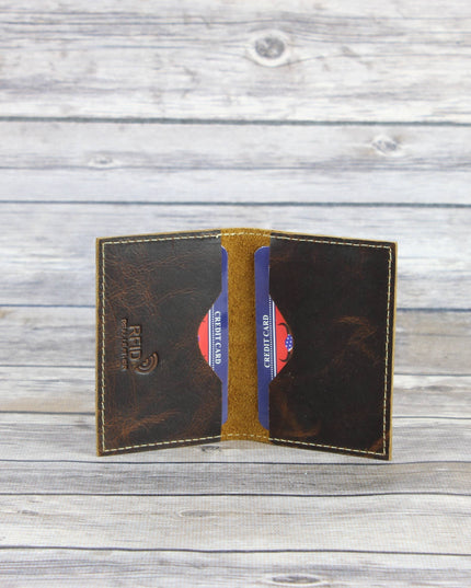 RFID Hunter Leather Men's Slim Bifold Card Case syle #8018