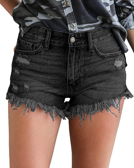Luvamia Women's High-Rise Denim Raw Hem Ripped Shorts