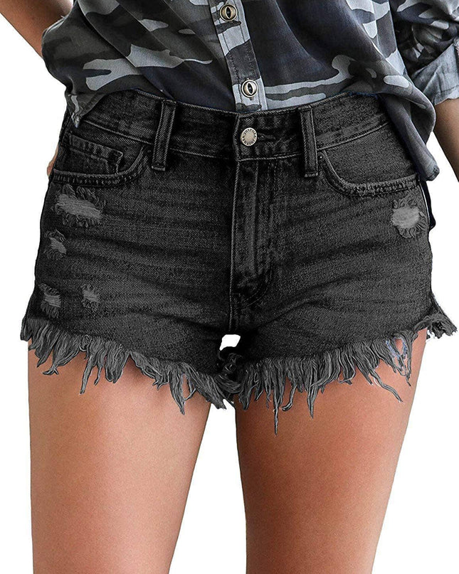 Luvamia Women's High-Rise Denim Raw Hem Ripped Shorts