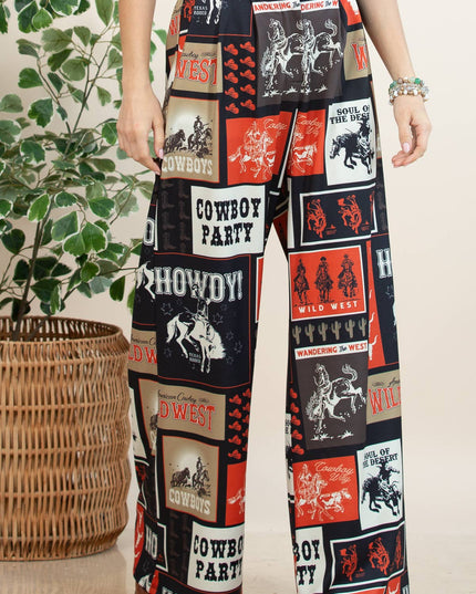 P1261-6010-Tammy Cowboy Party Mesh Print Slack Pants