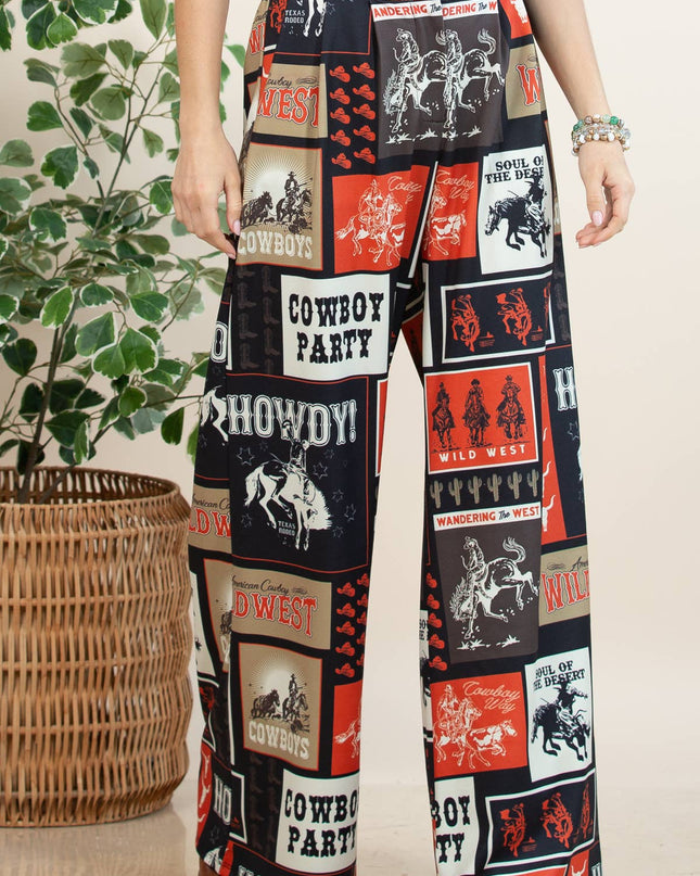 P1261-6010-Tammy Cowboy Party Mesh Print Slack Pants