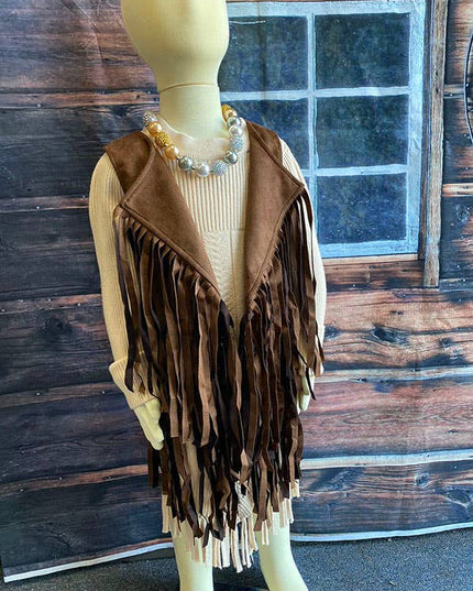 Western brown suede cowgirl sleeveless fringe vest