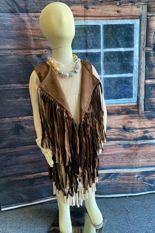 Western brown suede cowgirl sleeveless fringe vest