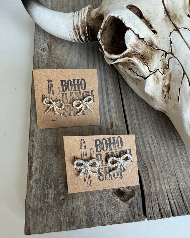 Western cut out paved Stud earrings - cowboy boots hat bow 