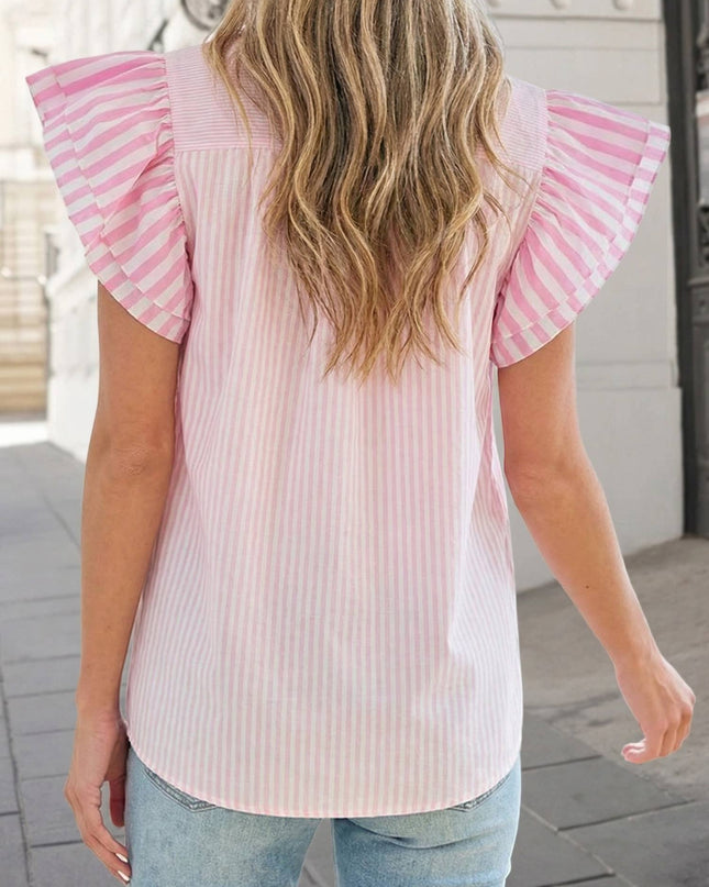 Stripe Contrast Trim V Neck Blouse SS26 | S-XL