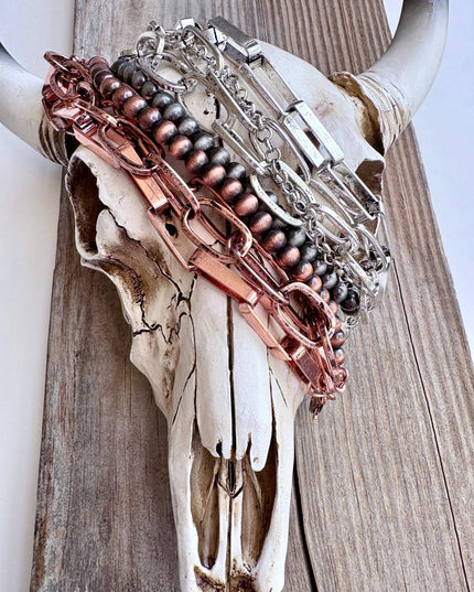 5 Layered Western Chunky Chain & Navajo Style Pearl Bracelet