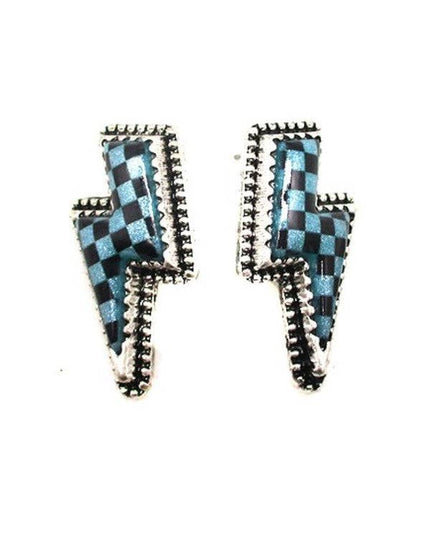 CHECKER THUNDER BOLT STUD EARRINGS