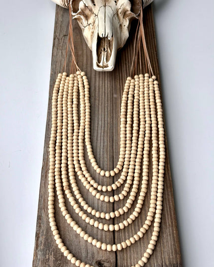 Multi Strand Wood Bead Boho Necklace