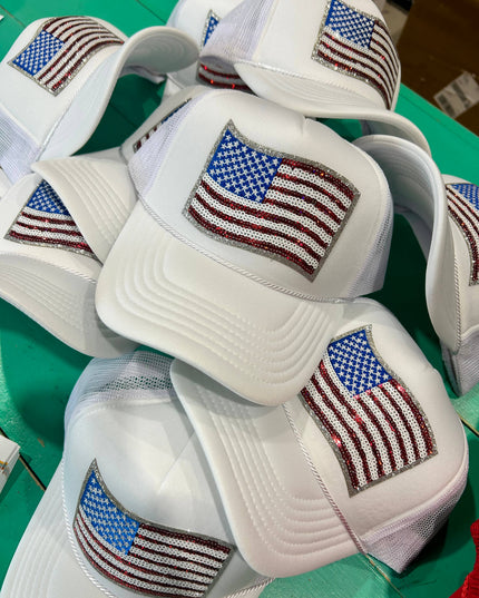 Sequin Flag Trucker | American Flag Hat | Patriotic Cap