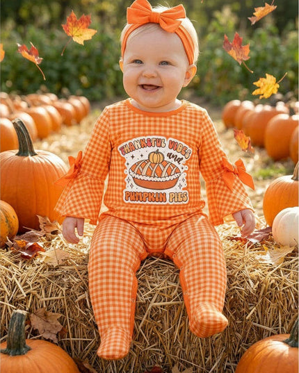 Orange gingham pie printed baby bodysuit. RPG62330 AMY